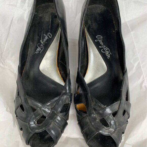 Vintage Young N Fair Open Toes black shoes Sz 9 - Picture 2 of 4